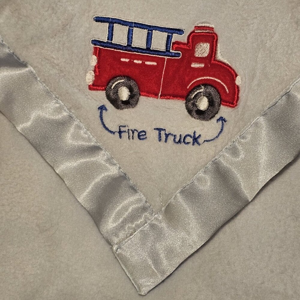 Gerber Light Blue Baby Blanket Satin Trim Firetruck 30" Baby Boy‎ Gift For Baby